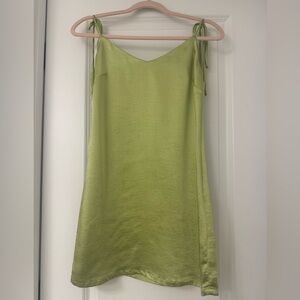 Lulu's Light Lime Satin Slip Dress with Tie Straps